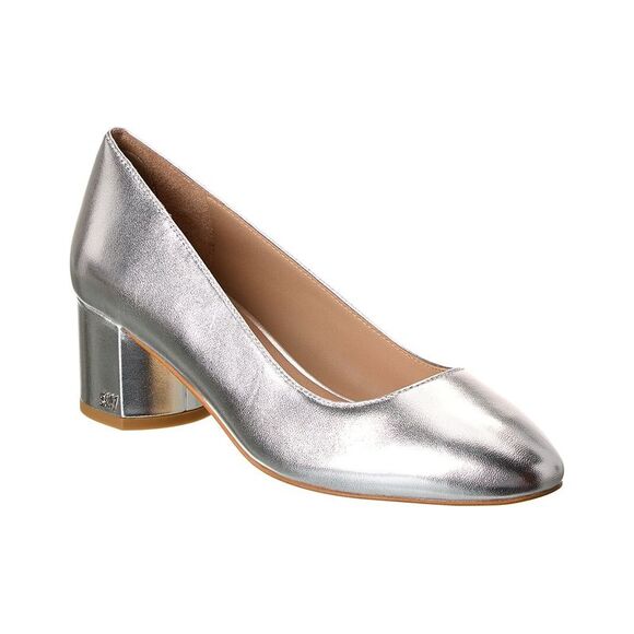 Stuart Weitzman Bridget 50 Block Leather Pump Silver